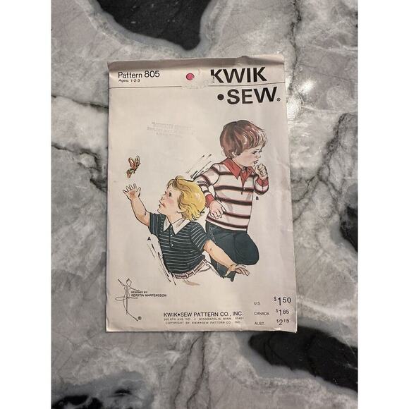 Kwik Sew Vintage Cut Toddler Boys Rugby Shirt Ages 1/2/3 Pattern No 805 - Picture 1 of 7
